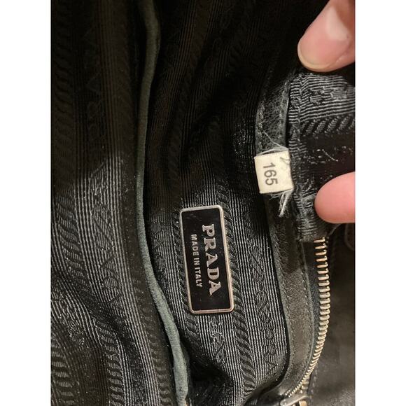 PRADA LARGE BLACK NYLON HANDBAG WITH BRAIDED LEATHER HANDLES - Picture 15 of 16